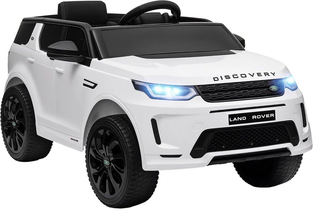 AIYAPLAY Coche Eléctrico para Niños de +3 Años con Licencia Land Rover Discovery Sport Carro Eléctrico Infantil con Batería 12V Mando a Distancia Arranque Lento Faros Bocina y Música Blanco