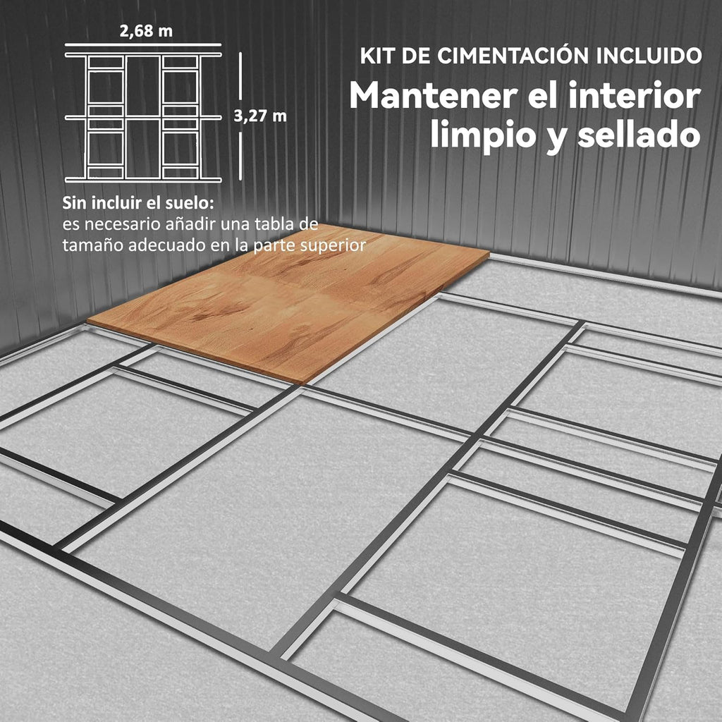 Outsunny Caseta de Jardín Exterior, 12,4 m² 340x386x200 cm, Cobertizo de Jardín Exterior Metálico con Techo de Fibra de Vidrio, Puerta Corredera, Base Refuerzo (Suelo NO Incluido) y Ventanas Marrón