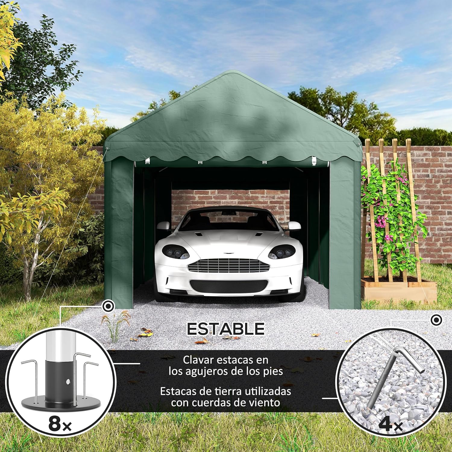 Outsunny Carpa Garaje 6x3 m Garaje Exterior para Coche Impermeable Garaje Portátil Anti-UV con Paredes Laterales Desmontables y 2 Puertas con Cremallera Verde