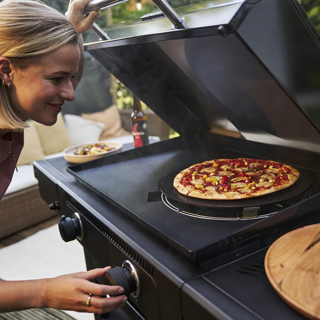 Char-Broil Barbacoa de Gas Versa-Tile, Plancha a Gas de 2 Zonas, Superficie de Cocción: 70 x 50 cm, Sistema de Módulos 3 en 1: Plancha, Parrilla y Horno para Pizza