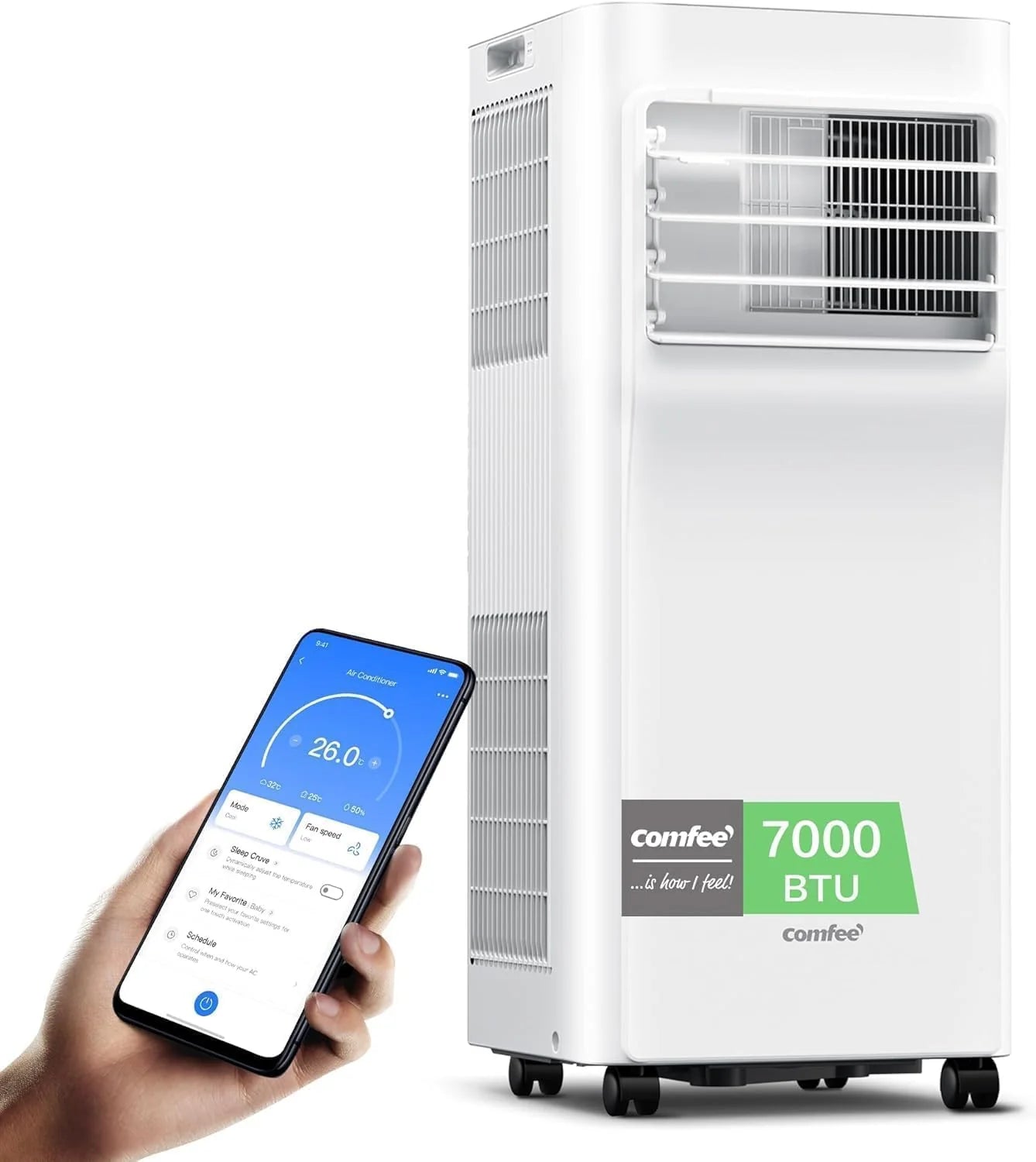 COMFEE Penguin Portable Air Conditioner 3-in-1 | 7000 BTU/1800 Refrigerators with App + Remote Control | Air Conditioner and Dehumidifier | Low Consumption | Follow Me Function | Includes Window Kit