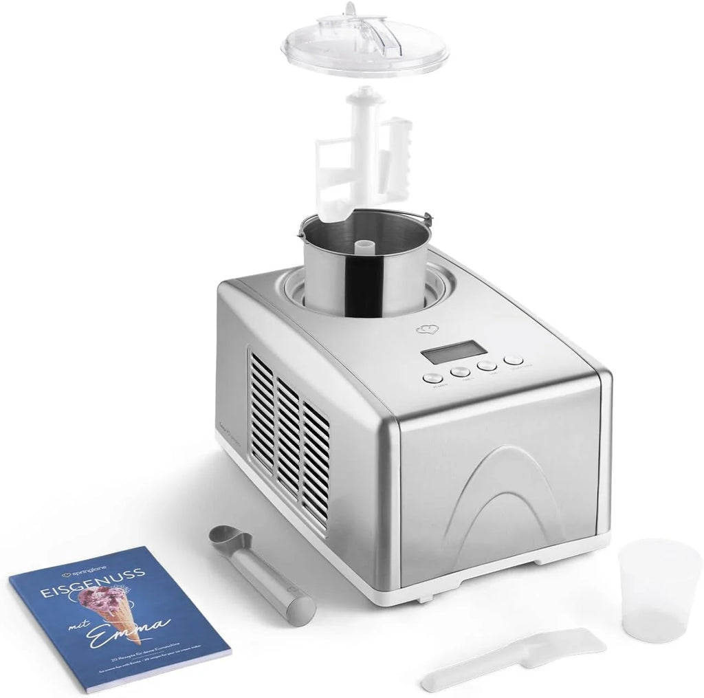 SPRINGLANE Homemade Ice Cream Maker EMMA, Ice Cream Maker, Fridge with Compressor 1.5L, Removable Container and LCD Display + Recipe Book