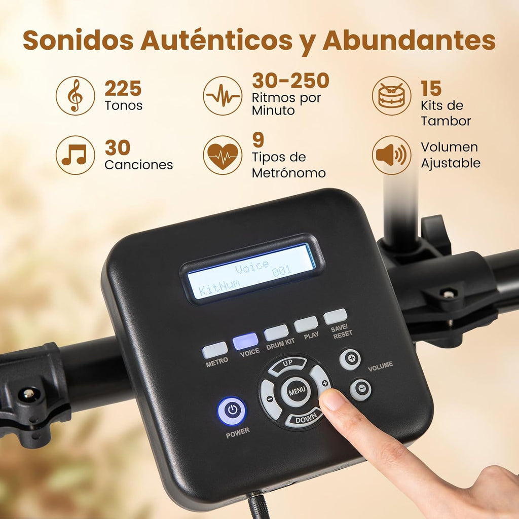 COSTWAY Batería Eléctrica, Kit de Batería Plegable con Pads de Malla Silenciosos, Platillo, 225 Sonidos y 30 Demos, Metrónomo y USB Midi, Bombo, 2 Baquetas, Taburete Ajustable, para Adultos y Niños