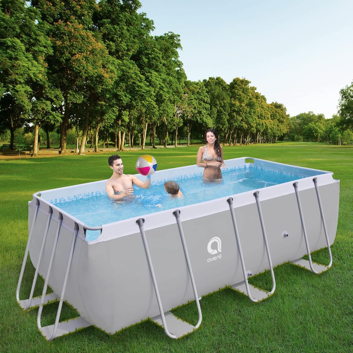 Avenli Suelo Piscina Rectangular con Estructura, 2343 Liters, Gris, 400 x 207 x 122 cm