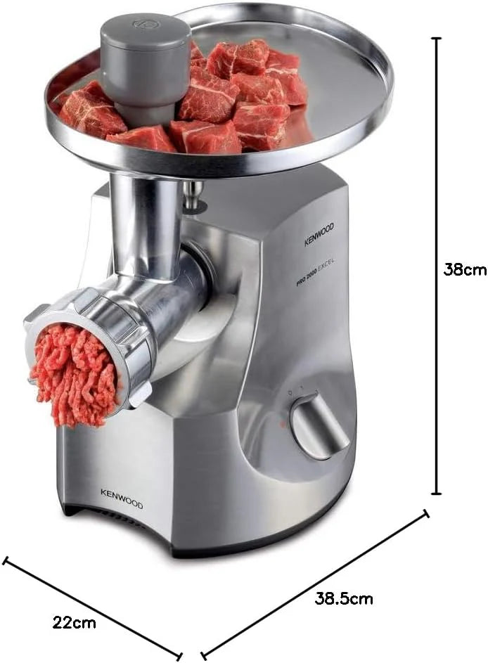 Kenwood Pro Food Mincer Electric Meat Mincer, 3 Discs Stainless Steel, 2 Speed, MG700, Power 2000W, Silver