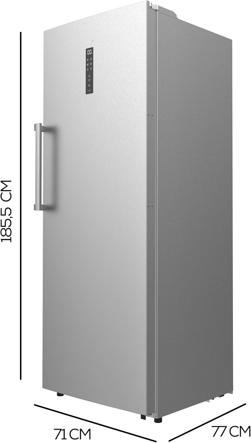 Cecotec Congelador Vertical de 380L Bolero CoolMarket UF 380 Inox. Motor Inverter Plus, Ahorro Energético, Total No Frost, Pantalla de Control, Convertible a Frigorífico, Acero Inox