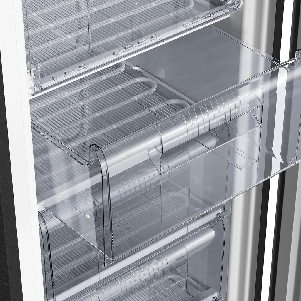 Congelador vertical independiente CHiQ, 145L de capacidad, congelación rápida, termostato ajustable, silencioso, puerta reversible, negro, clasificación energética E