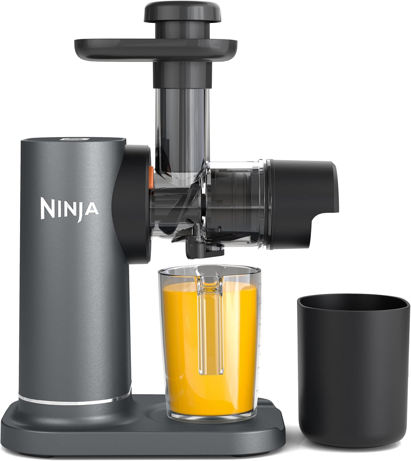 Ninja Licuadora de prensado en frío con jarra de 700 ml y recipiente para pulpa de 1,1 l para zumos y bebidas saludables, compacto, partes desmontables aptas para lavavajillas, gris, JC151EU