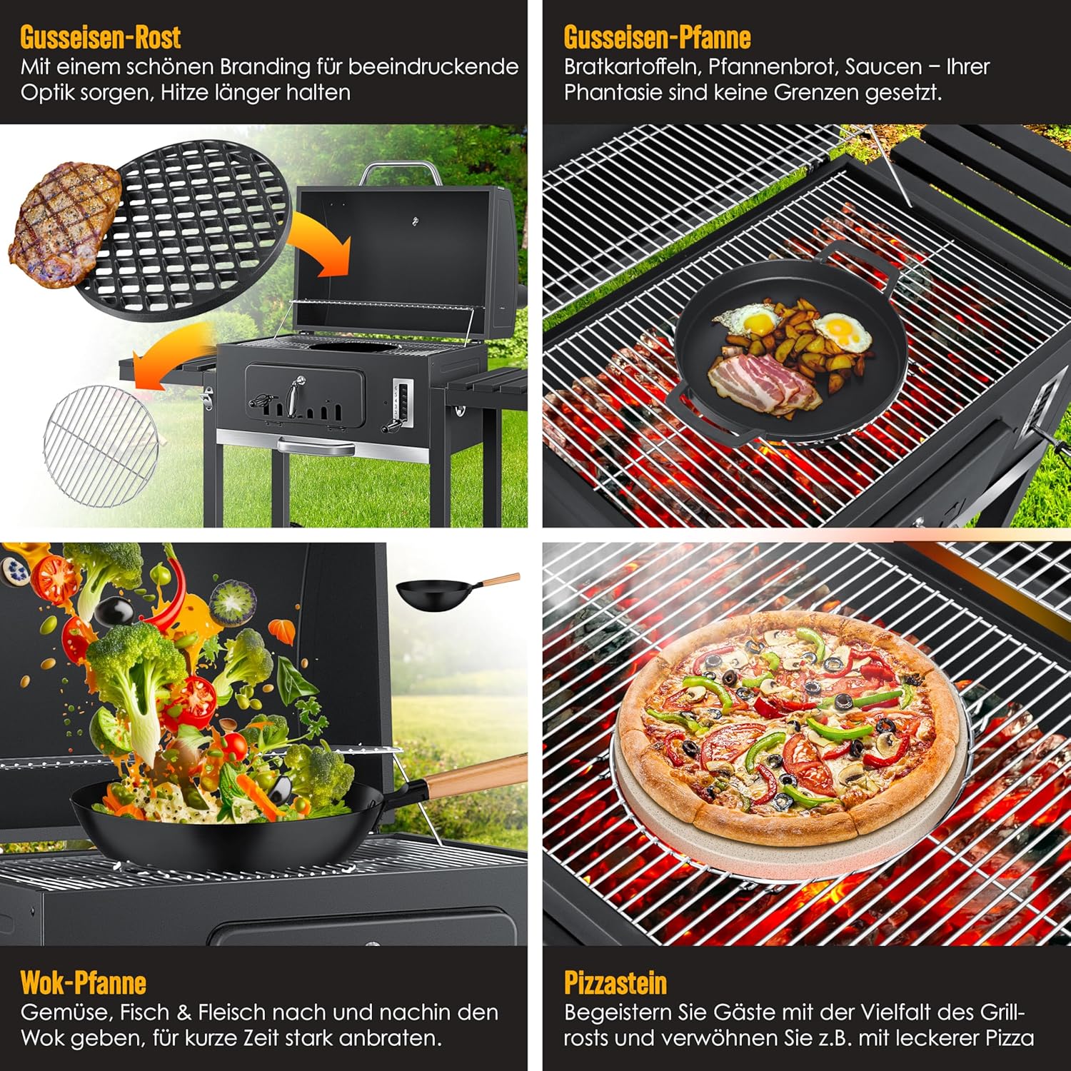 KESSER® Parilla de Carbón con Carrito Grill con Tapa, Ruedas, Mango de Acero Inoxidable | Barbacoa y Termómetro Carbón Grande BBQ Asador Camping, Terraza, Jardín XXL Gris