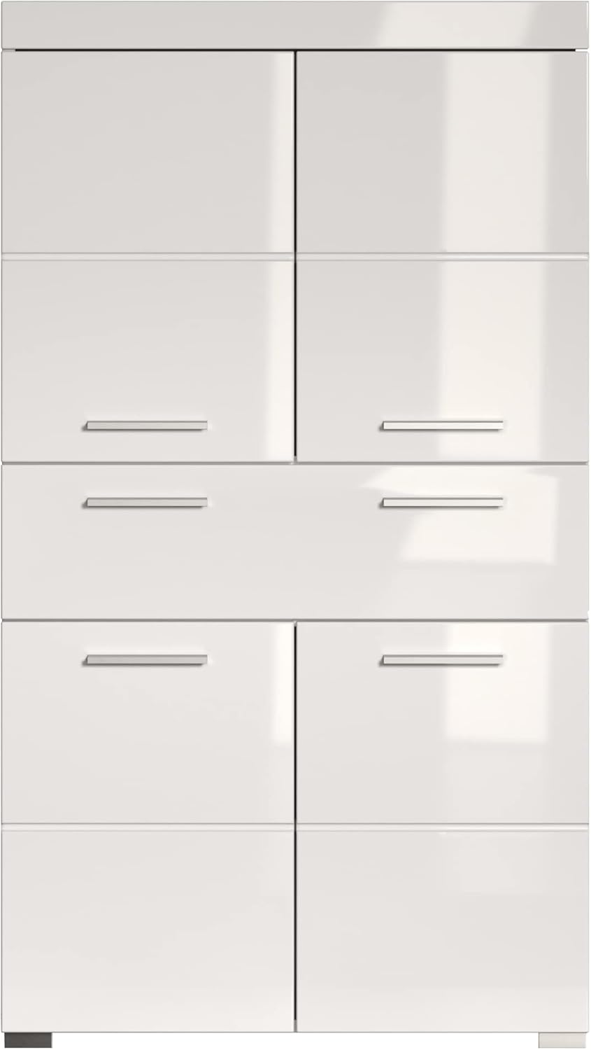 trendteam smart living Armario Alto para baño Amanda, 73 x 132 x 31 cm, en Blanco y Blanco de Brillo Intenso con cajón y abundante Espacio de Almacenamiento