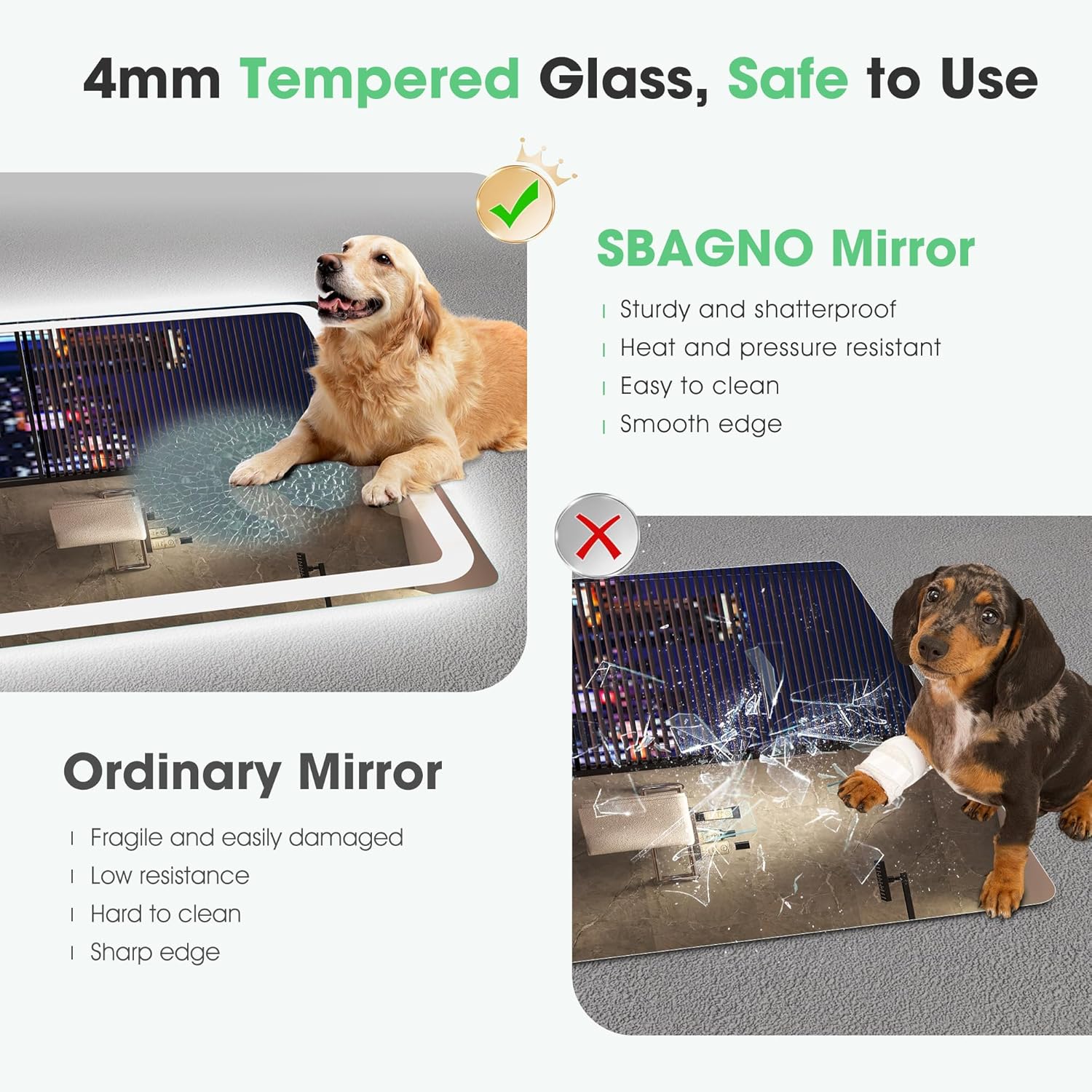 S'bagno Espejo-Baño-con-Luz 120x70cm, Espejo-Baño-LED-Bluetooth con Función Antivaho, 3000K/4000K/6500K, Regulable, Memoria, Cristal Templado HD, IP44-Espejos-de-Baño-con-LED, Horizontal/Vertical