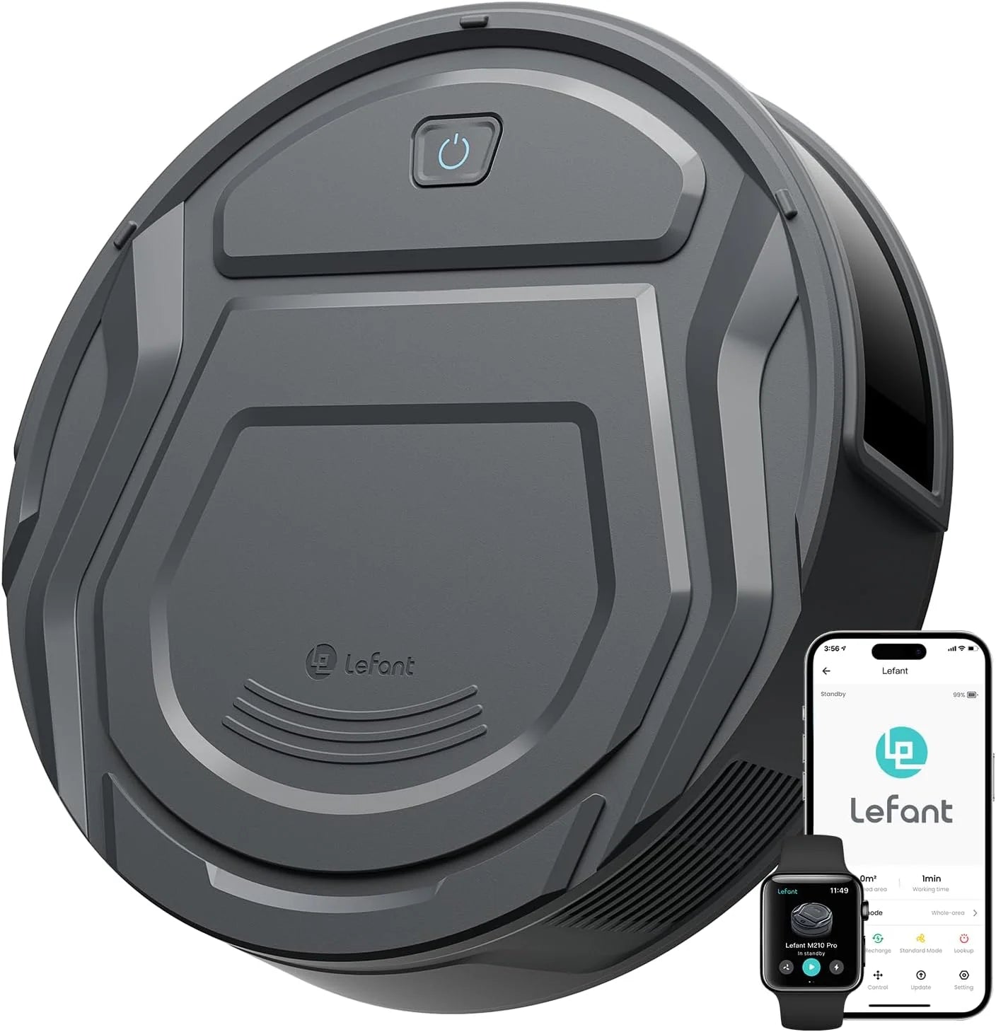 Lefant M210 Pro Robot Vacuum Cleaner, 2200 Pa Suction, 120 Min Autonomy, Tangle-Free Robot Vacuum Cleaner, Thin, Ideal for Pet Hair, Low Hair Carpets, Wi-Fi/App/Alexa, Grey