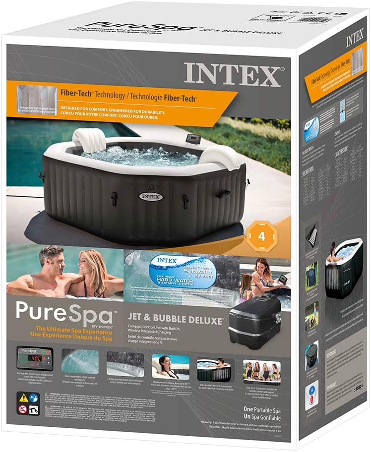 Intex Spa hinchable 4 personas octogonal, Burbujas Deluxe y chorros de agua (55081)