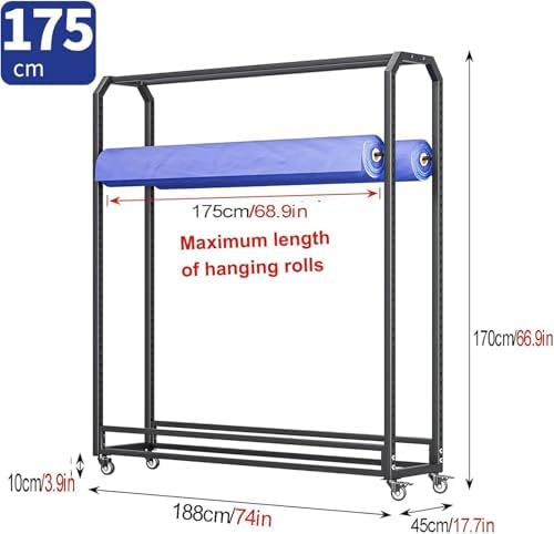 Estante de almacenamiento de rollo de tela textil, organizador móvil de acero resistente para papel tapiz y película multimedia, carrito de almacenamiento de vinilo comercial
