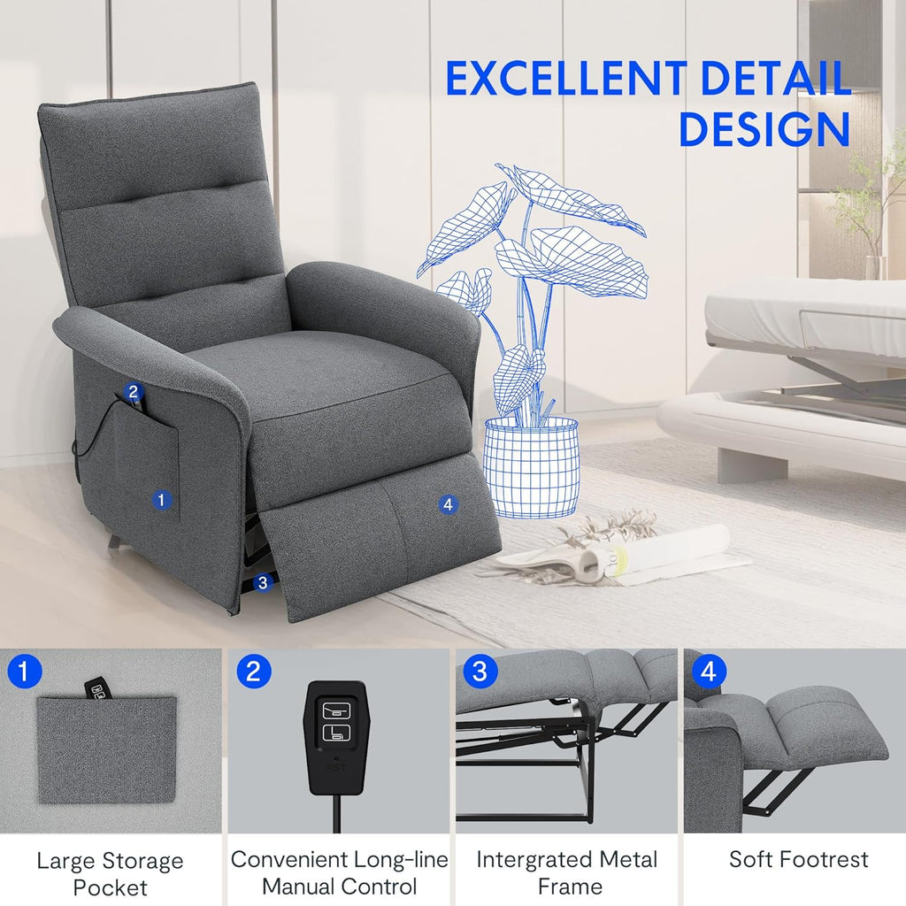 FLEXISPOT Sillón de Relax Eléctrico con Respaldo Ajustable, Reclinable de 105° a 155°, Sillon Reclinable, Sofá Relax Ergonómico Sillón para Dormitorio, Salón y Cine en casa (Gris Oscuro)