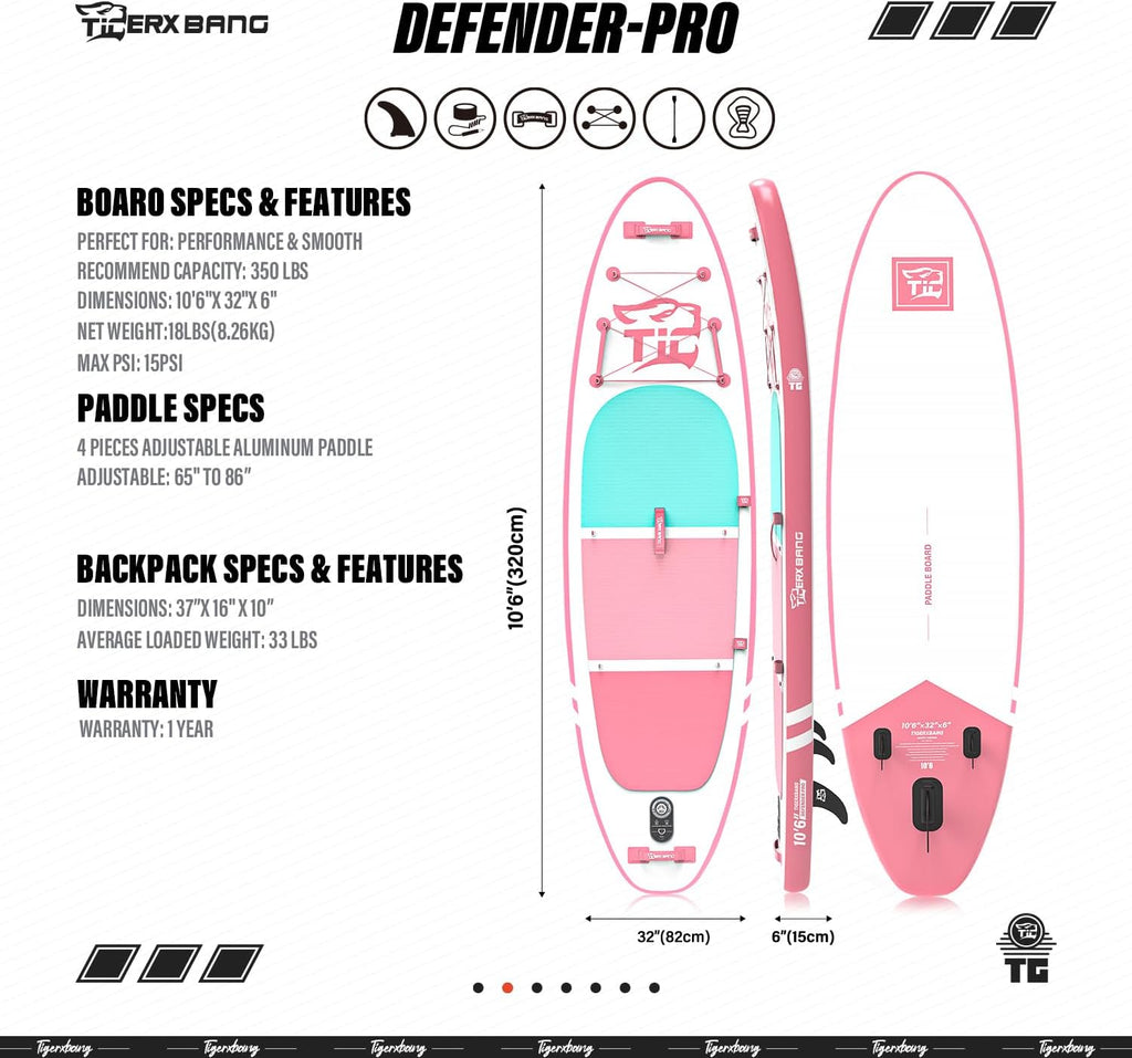 Tabla de surf de pie con remo, tabla de surf hinchable, colección Defender Pro
