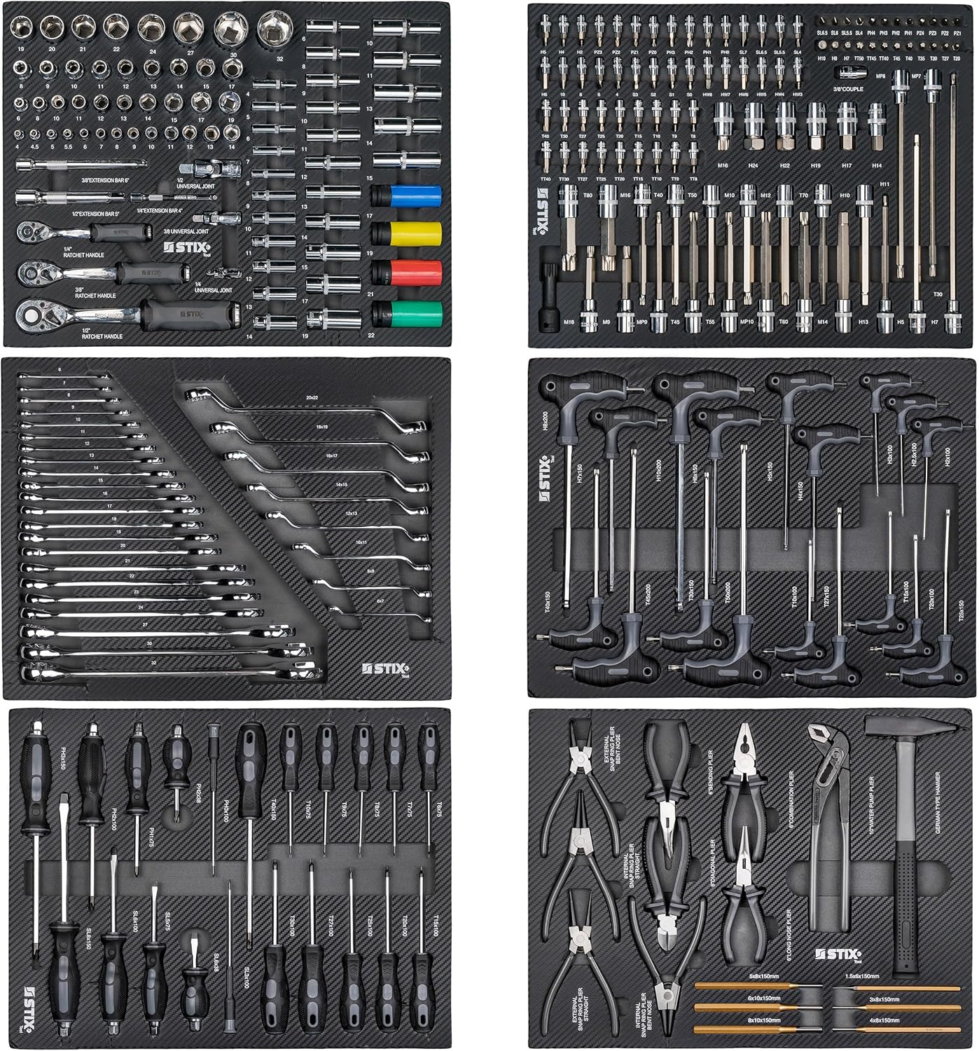 Stix UltimatePro C7/TS1 - Carro de herramientas con 267 piezas Cr-V - Juego de herramientas, carro de herramientas con ruedas, cajones con rodamiento de bolas, encimera de madera