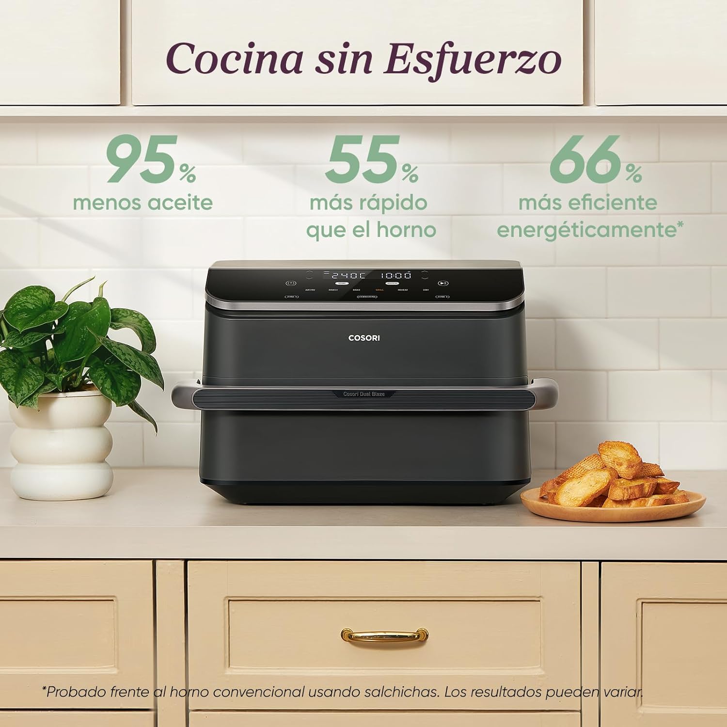Cosori Freidora de Aire Dual Blaze TwinFry 10 Litro-True Metal-Doble Resistencia 2800 W (35–240 °C)-Divisor para Zonas de la Gran Doble Cesta-6 Funciones-Smart WiFi-Máx 10 Personas-Limpiable