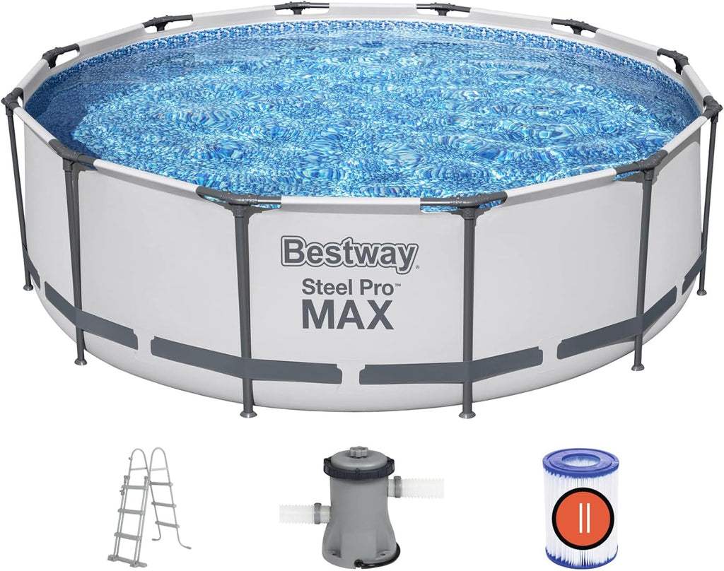 BESTWAY 56418 - Piscina Desmontable Tubular Steel Pro MAX 366 x 100 cm, con Depuradora Cartucho 2.006 L/H y Escalera