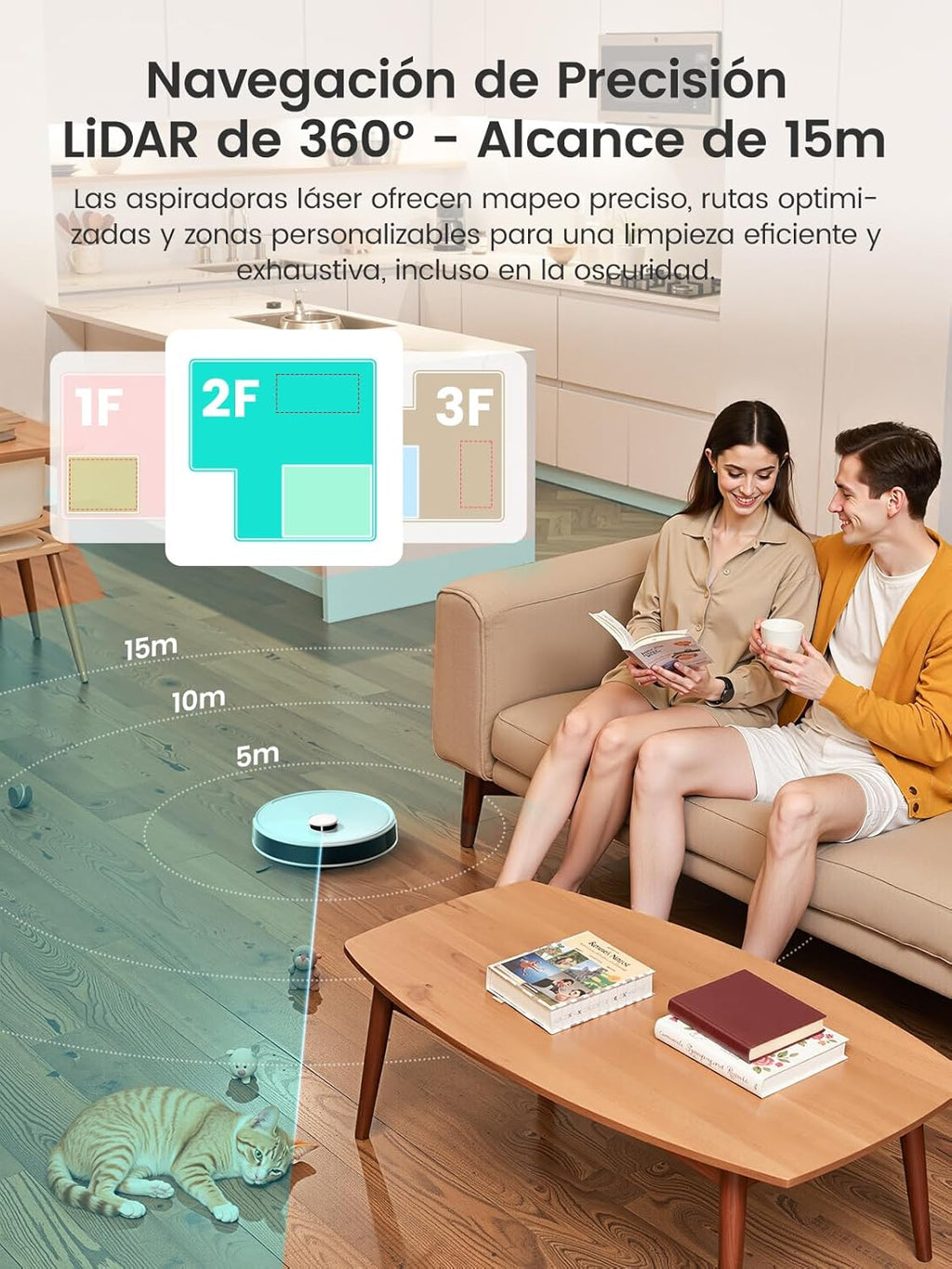 Lefant M3 Robot Aspirador y Friegasuelos con Base de Autovaciado, Navegación Láser dToF, Mapeo Inteligente, Evitación Obstáculos PSD 190°, 12000Pa, Autonomía 220mins, WiFi/Alexa/APP/i Watch, 2,4G & 5G