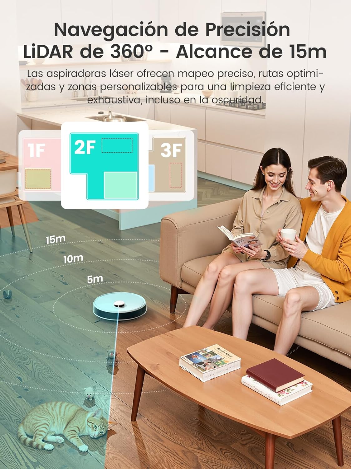 Lefant M3 Robot Aspirador y Friegasuelos con Base de Autovaciado, Navegación Láser dToF, Mapeo Inteligente, Evitación Obstáculos PSD 190°, 12000Pa, Autonomía 220mins, WiFi/Alexa/APP/i Watch, 2,4G & 5G