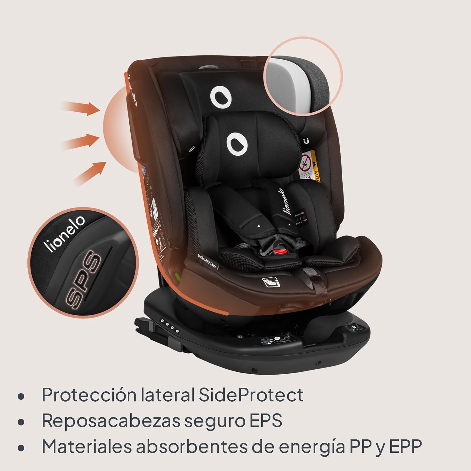 LIONELO Bastiaan RWF i-Size Silla de Coche para Bebé Giratoria 360° 0-36kg, Instalaciión Delantera y Trasera (18kg), ISOFIX TopTether, Reposacabezas y Respaldo Ajustables Protección Lateral