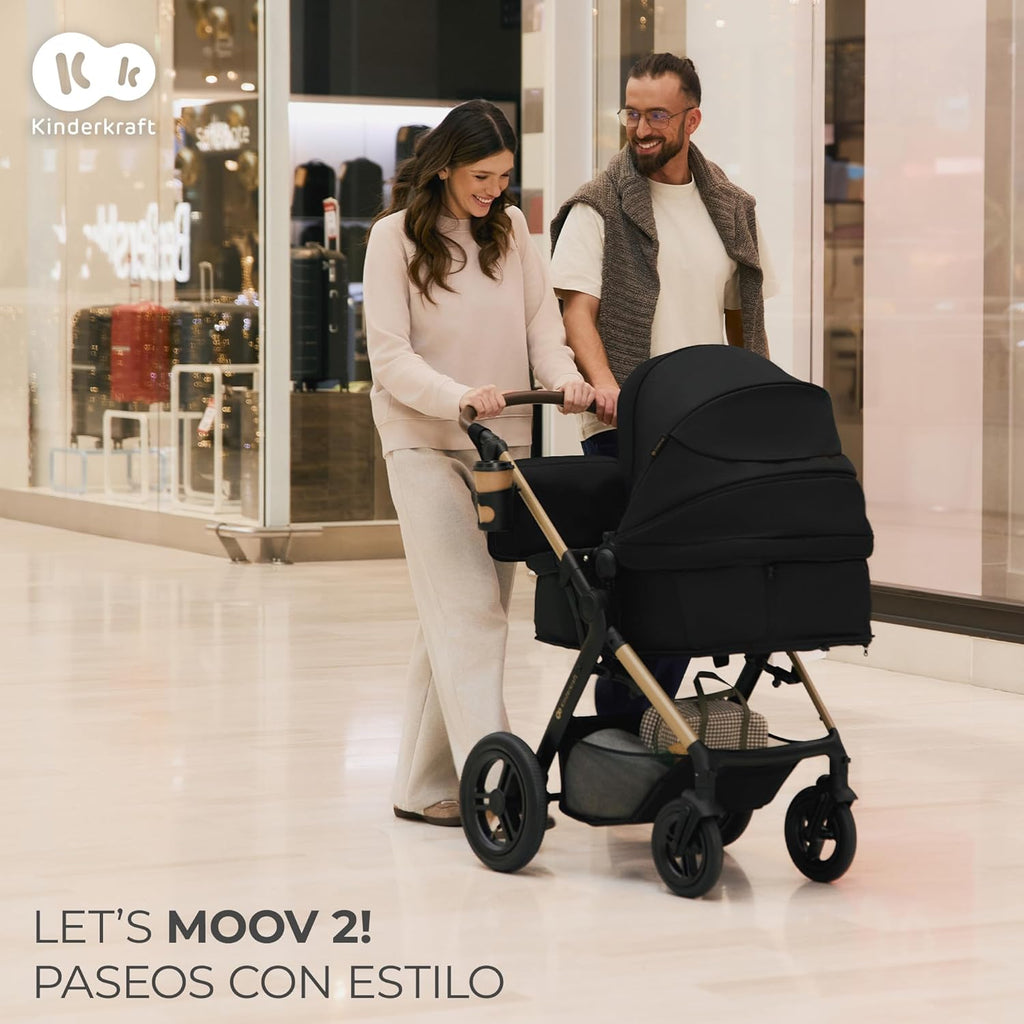 Kinderkraft MOOV XL 3 en 1, Carrito bebé hasta 27 kg, Carro, Con Asiento I-SIZE 40-75 cm, Plegable, Amortiguación, Convertible, Capazo XL, Con accesorios, Gris Claro