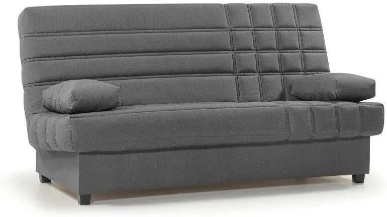 SHIITO | Sofá Cama 3 Plazas con Arcón - Modelo Trevor- Apertura Clic-Clac | 100x193x100 cm | 2 Cojines Incluidos | Color Gris Oscuro Comodidad | Comodidad con Estilo
