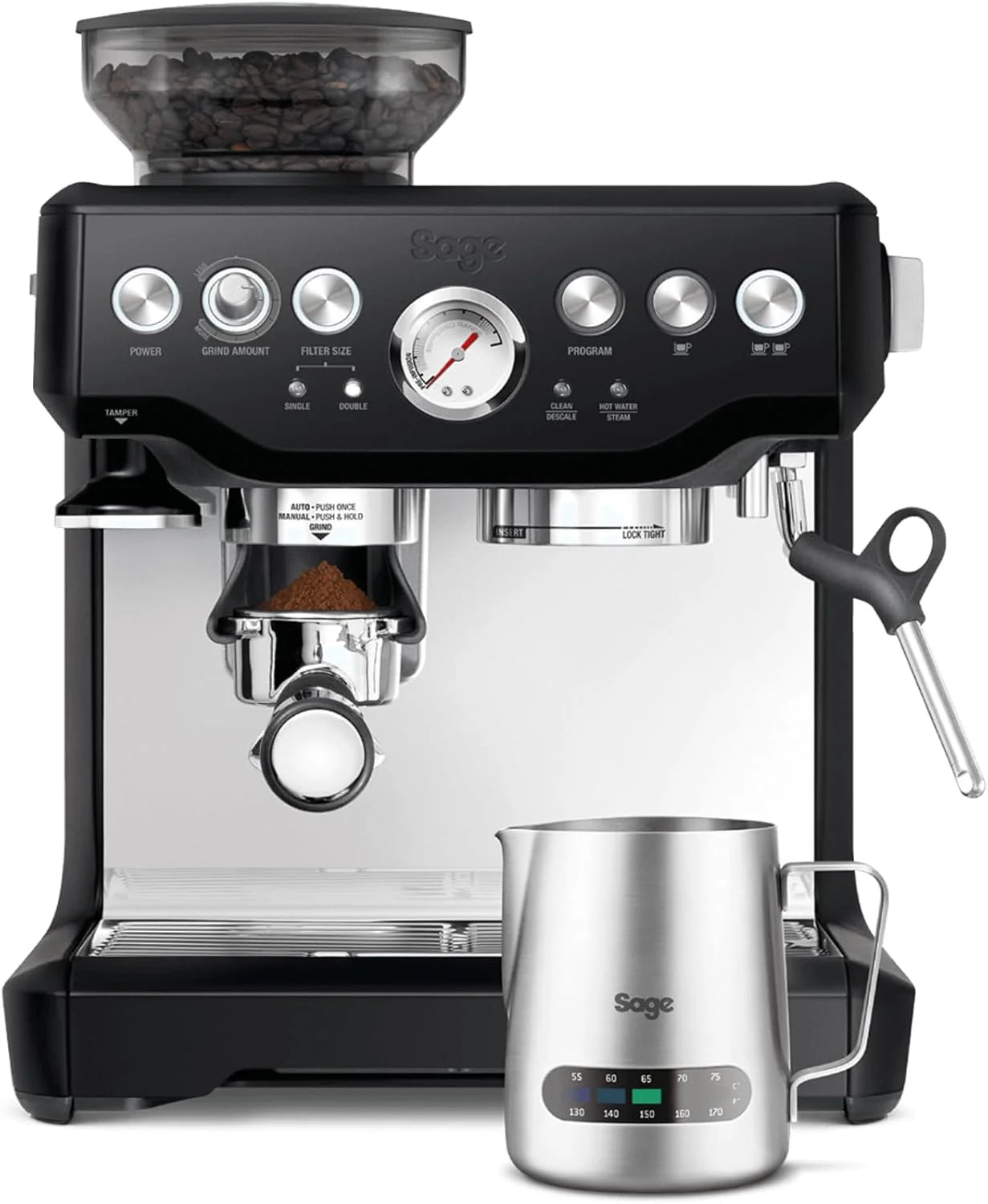 Sage - The Barista Express - Professional Coffee Maker with Manual Milk Frother and Integrated Grinder - Customizable Microfoam - Stainless Steel, Temperature Control Pitcher