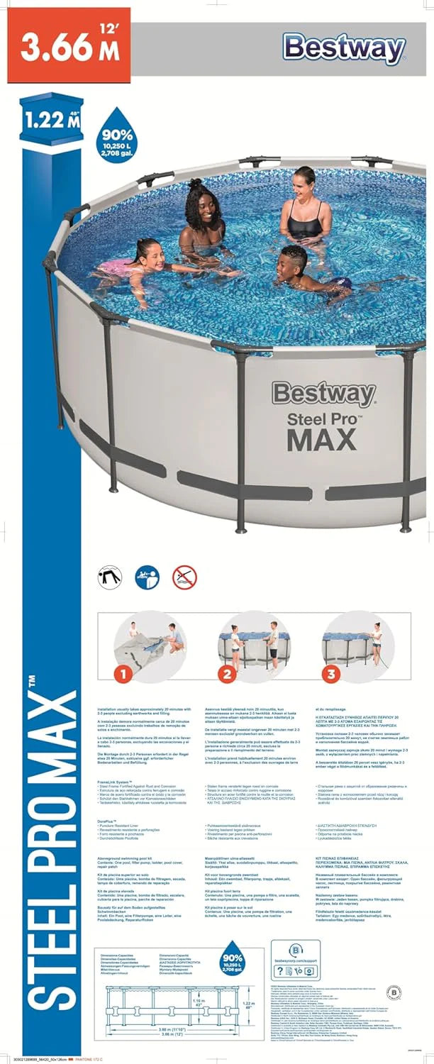 Bestway Steel Pro MAX 12' x 48"/3.66m x 1.22m Pool Set