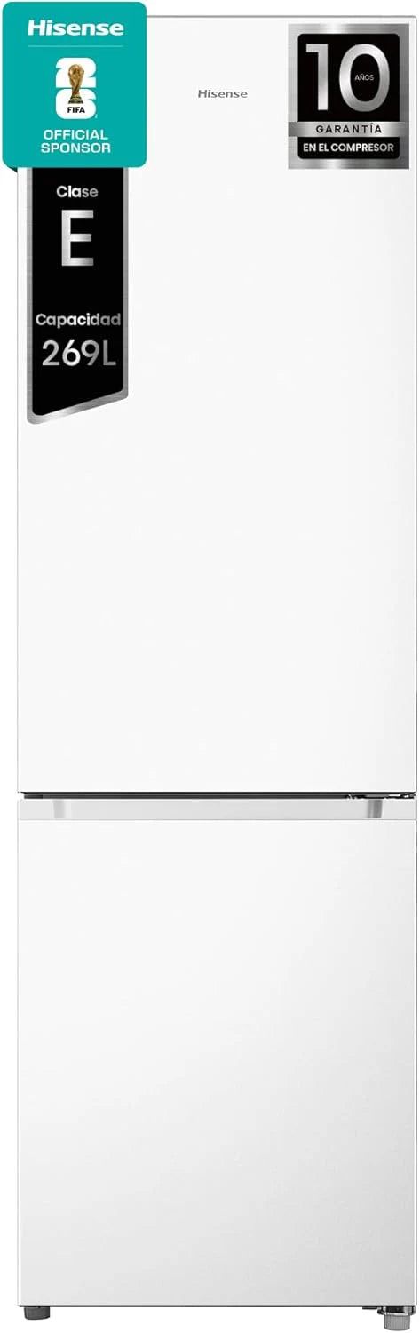 Hisense RB343D4CWE – Combi Fridges, 269L, Class E, W 55 cm x H 180 cm, Opening Doors 90º, Reversible Door, Fruit and Vegetable Drawer, LED Lighting, Large Capacity Balcony, White