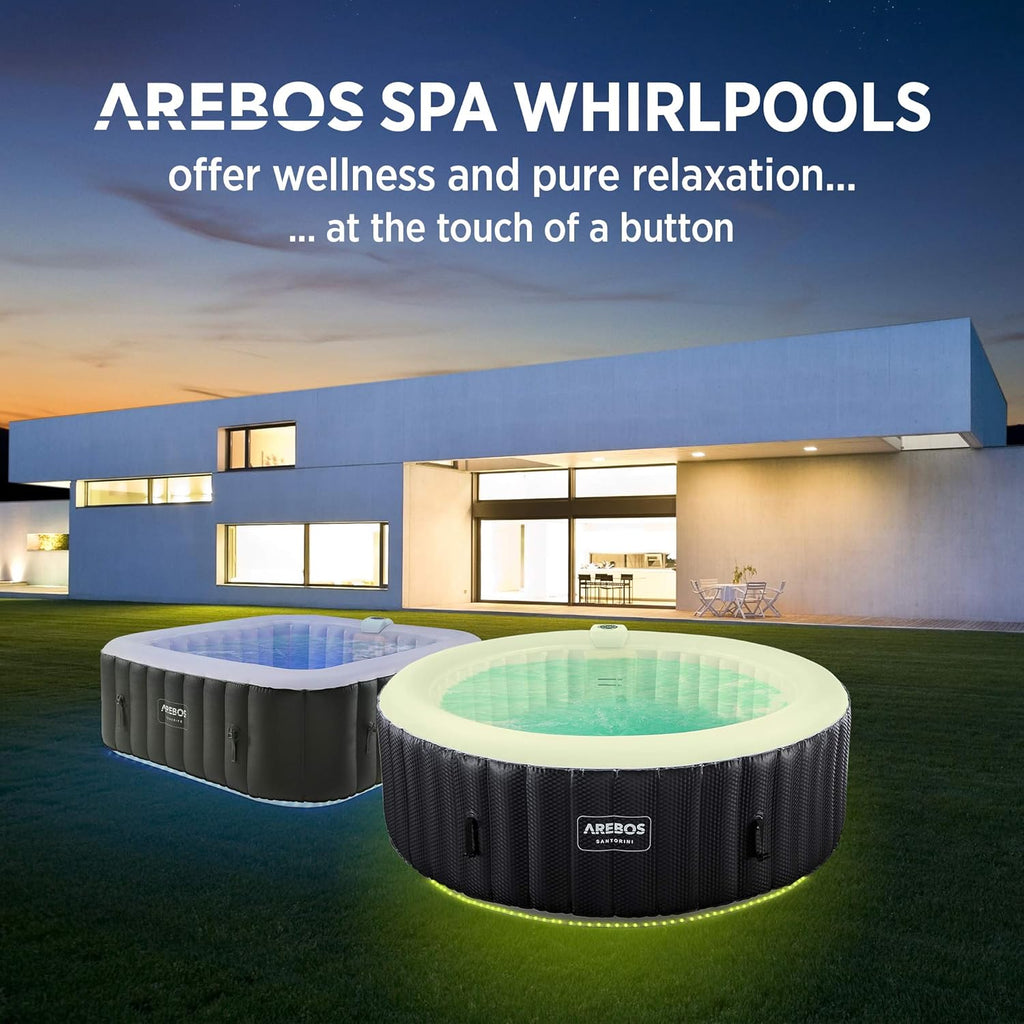 Arebos SPA Hinchable | Inflable automático | para Interior y Exterior | ⌀ 208 cm | 6 Personas | Banda Luminosa LED | 130 boquillas de Masaje | 1000 L | Incluye Cubierta | Bubble SPA & Wellness Masaje