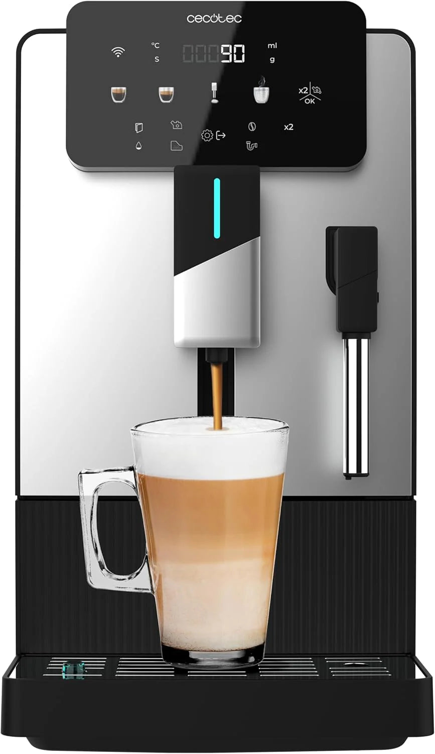 Cecotec Cremmaet Latte Touch Superautomatic Coffee Maker, 19 Bars, Thermoblock, 12 Beverages, 4 Profiles, Water 1.1L and 400 ml Milk, TFT Screen, Conical Grinder, Automatic Cleaning, Adjustable Height