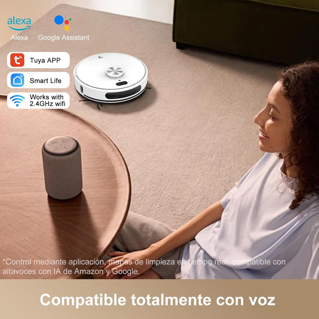 Robot Aspirador y fregasuelos hasta 8000 Pa Potente succión Autovaciado Autonomía de 220 Minutos Navegación Láser LiDAR y Mapeo Lnteligente,Limpieza Personalizada Control por Voz y App