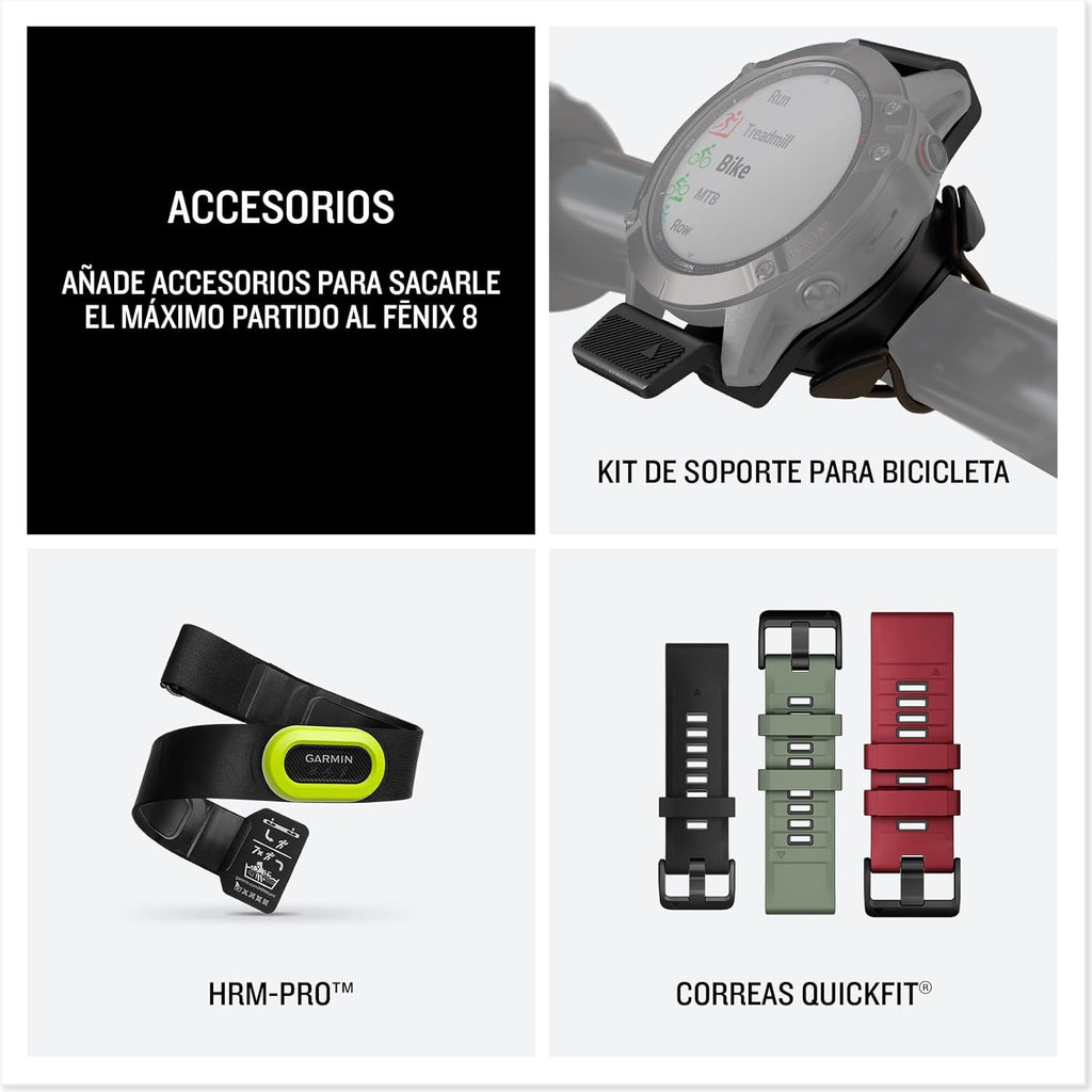 Garmin fēnix 8-51mm - Reloj de Alto Rendimiento GPS Multideporte con Pantalla táctil AMOLED, Linterna LED, Altavoz y micrófono Integrados, Mapas y hasta 29 días de autonomía, Negro