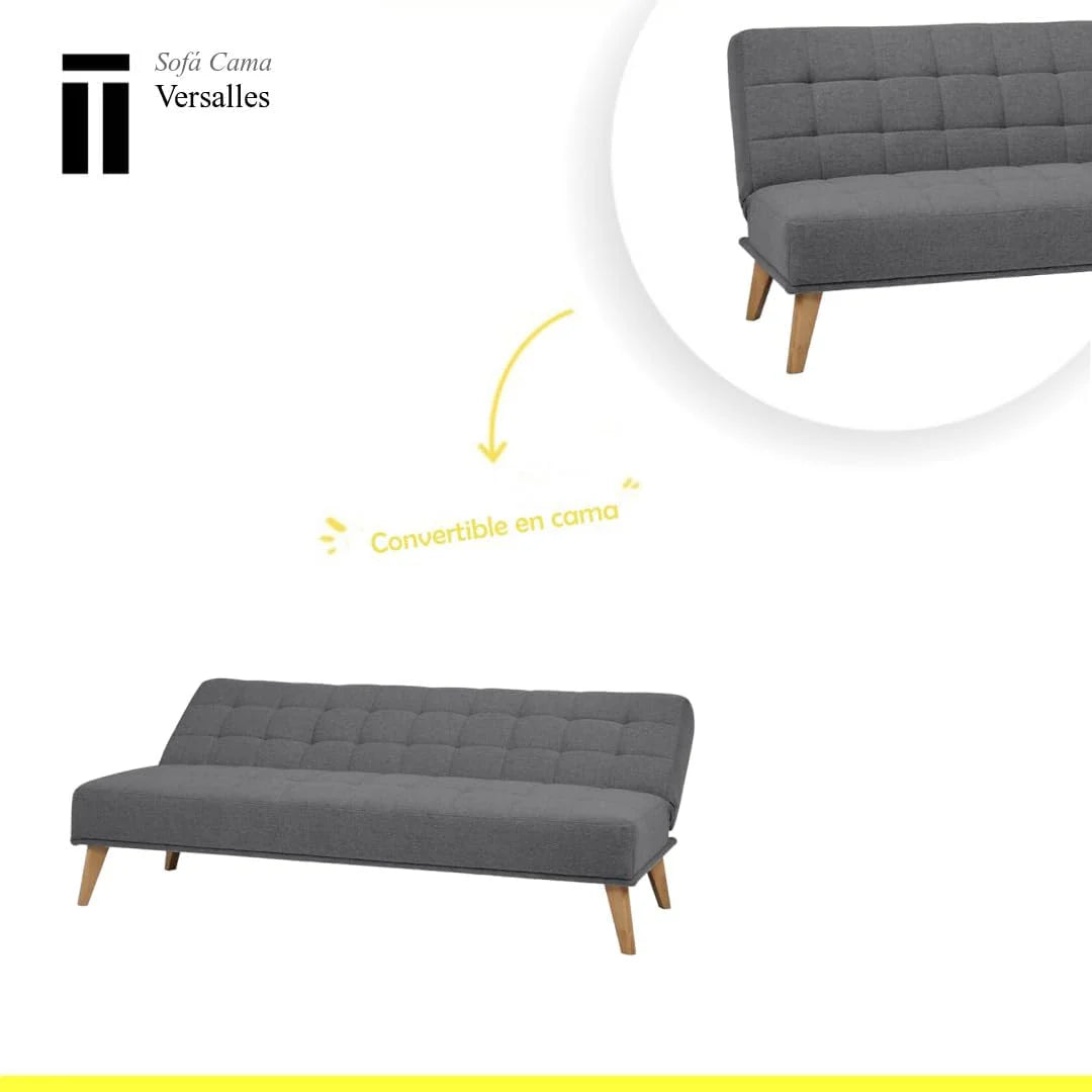 SHIITO | Modelo Versalles - Sofá Cama con Apertura Clic-Clac | Donde la Elegancia y el Confort se encuentran | Diseño Capitoné en Color Gris | 189.5 x 88 x 89 cm
