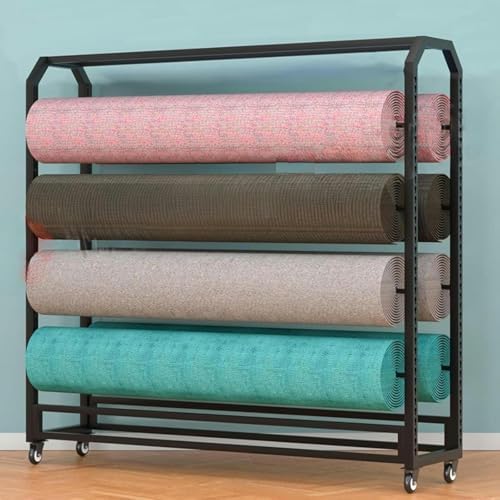 Estante de almacenamiento de rollo de tela textil, organizador móvil de acero resistente para papel tapiz y película multimedia, carrito de almacenamiento de vinilo comercial
