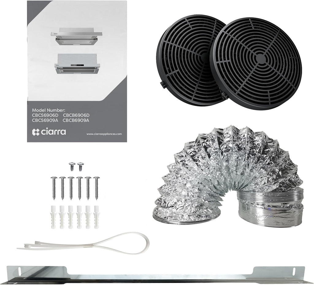 CIARRA CBCB6909A Campana Extractora Telescópica Negra Cocina 60 cm 600 m³ / h Clase A+ 3 Niveles Control Táctil Iluminación LED Filtro de Carbón CBCF055