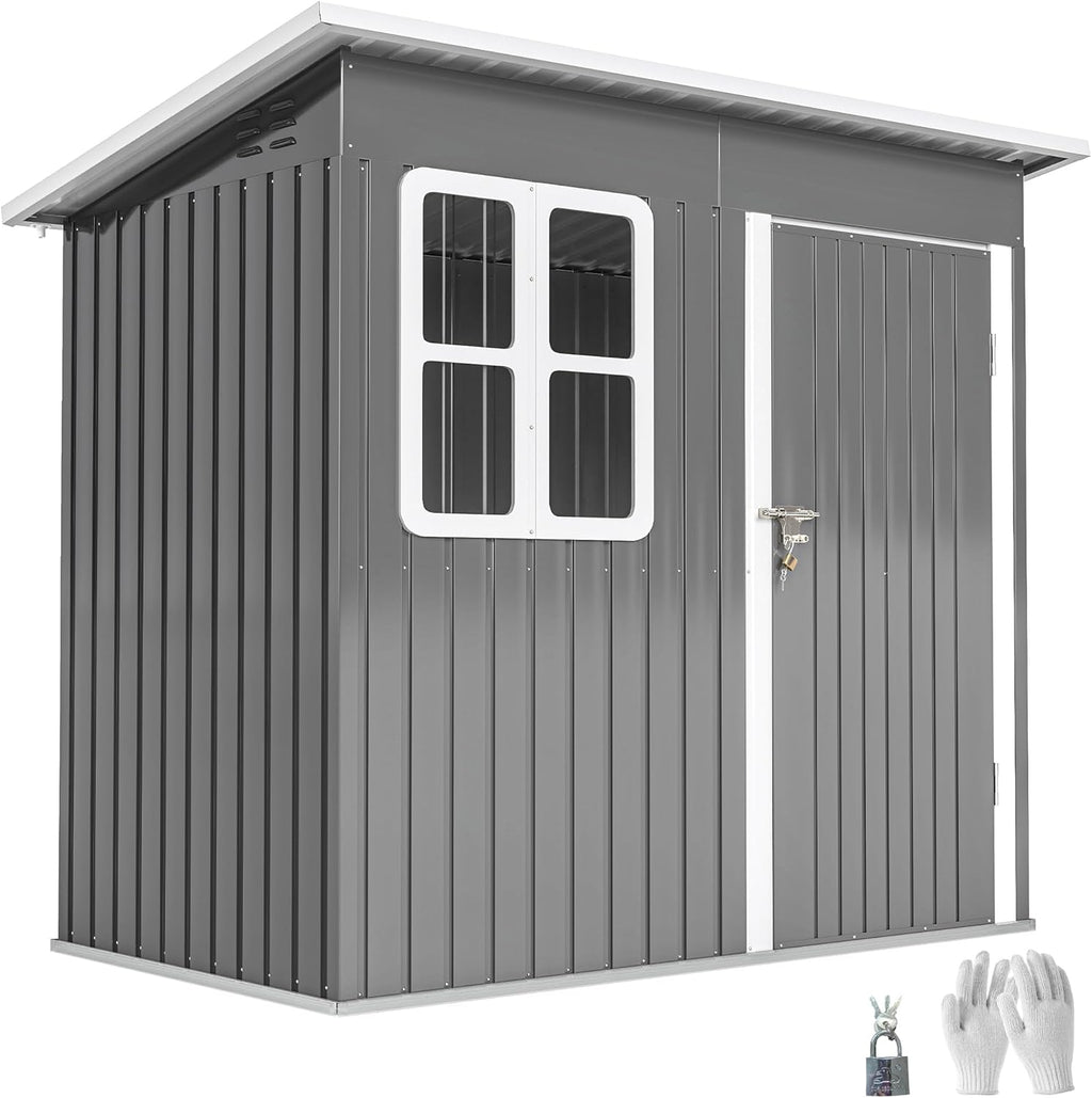 Outsunny Caseta de Jardín Exterior, 2,55 m² 221x133x190 cm, Cobertizo de Jardín Exterior Metálico con Ventana, Puerta con Cerradura y Ventilaciones, para Almacenamiento de Herramientas, Gris Oscuro