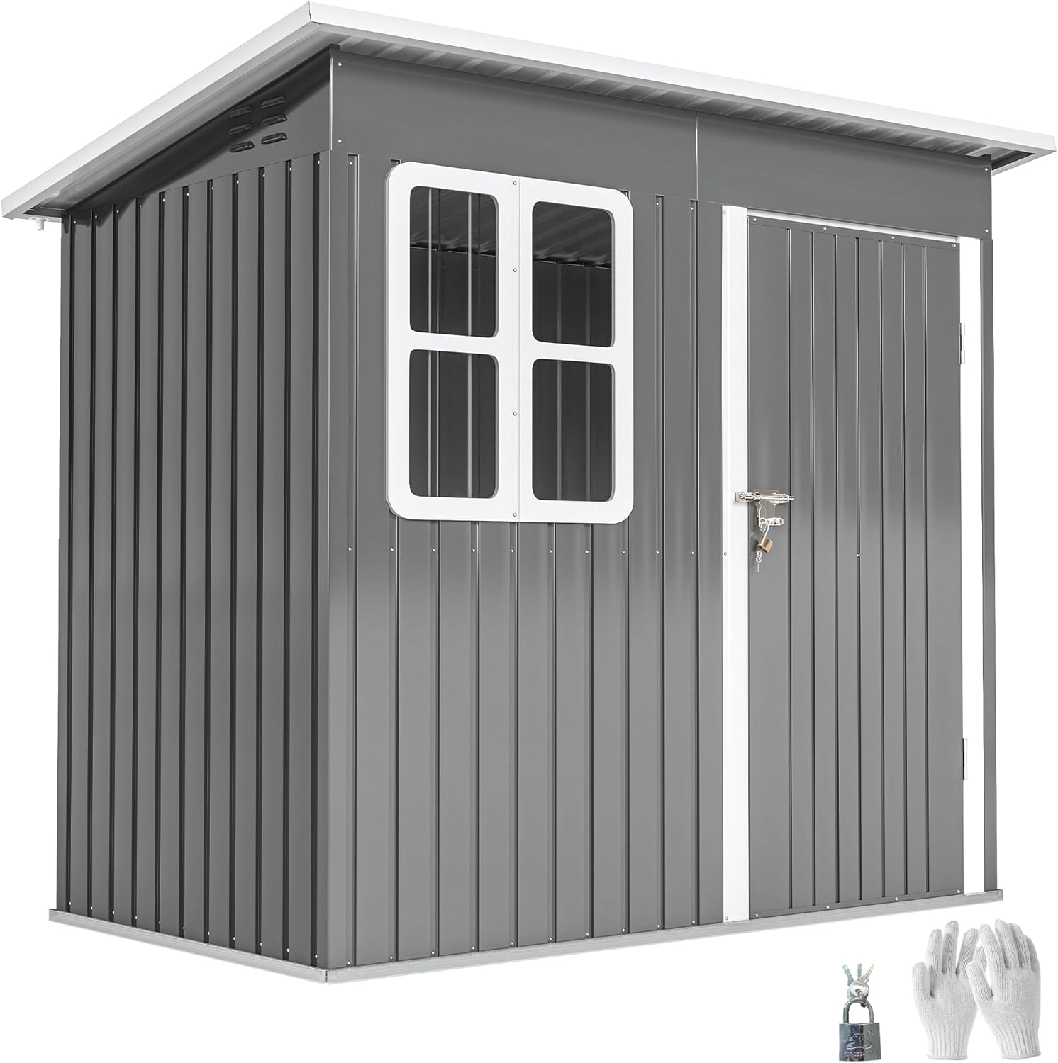 Outsunny Caseta de Jardín Exterior, 2,55 m² 221x133x190 cm, Cobertizo de Jardín Exterior Metálico con Ventana, Puerta con Cerradura y Ventilaciones, para Almacenamiento de Herramientas, Gris Oscuro