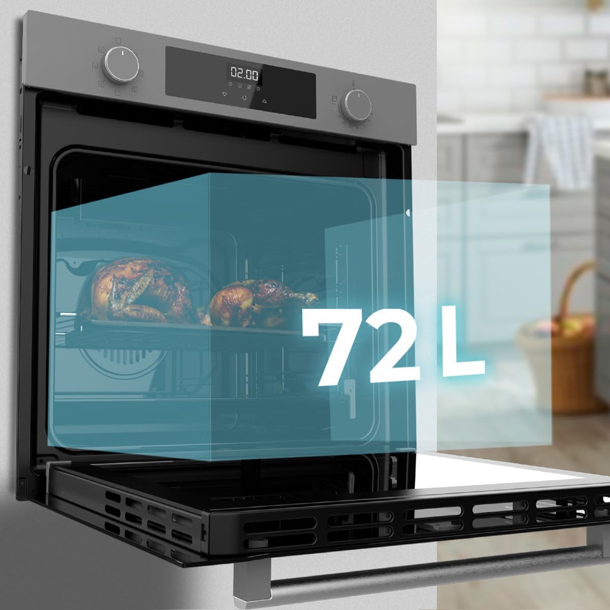 Cecotec Horno Multifunción Integrable 60cm Bolero Hexa M226000 Glass Grey A. 2800W, 72L, 7 Funciones, Modo Grill, Fan Assisted Grill, Modo Convección, Defrost, Steam Base X2, Steam EasyClean y Assist