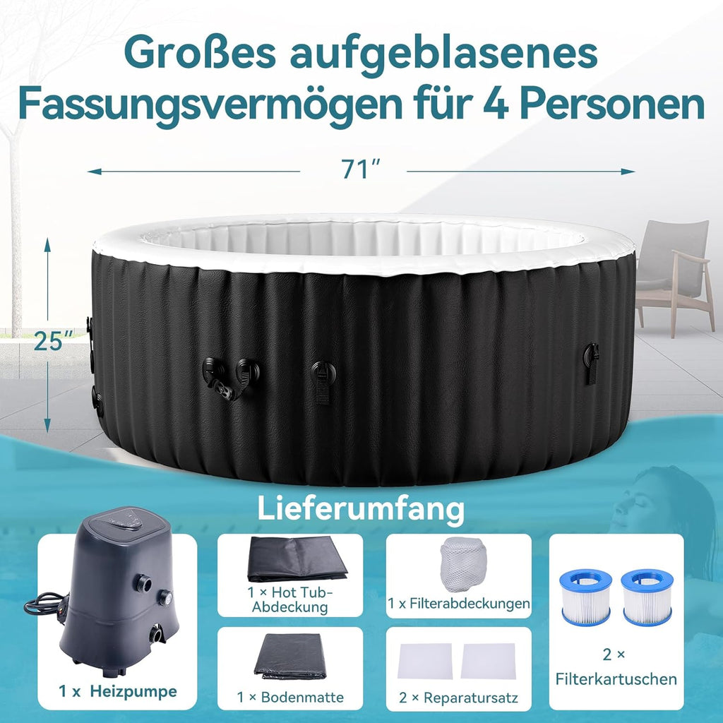 Hot Tub hinchable para 4 personas, 2400 W interior/exterior, piscina de spa de invierno, con 120 chorros de aire, protección contra heladas, 799 litros, a prueba de fugas, ahorro de energía