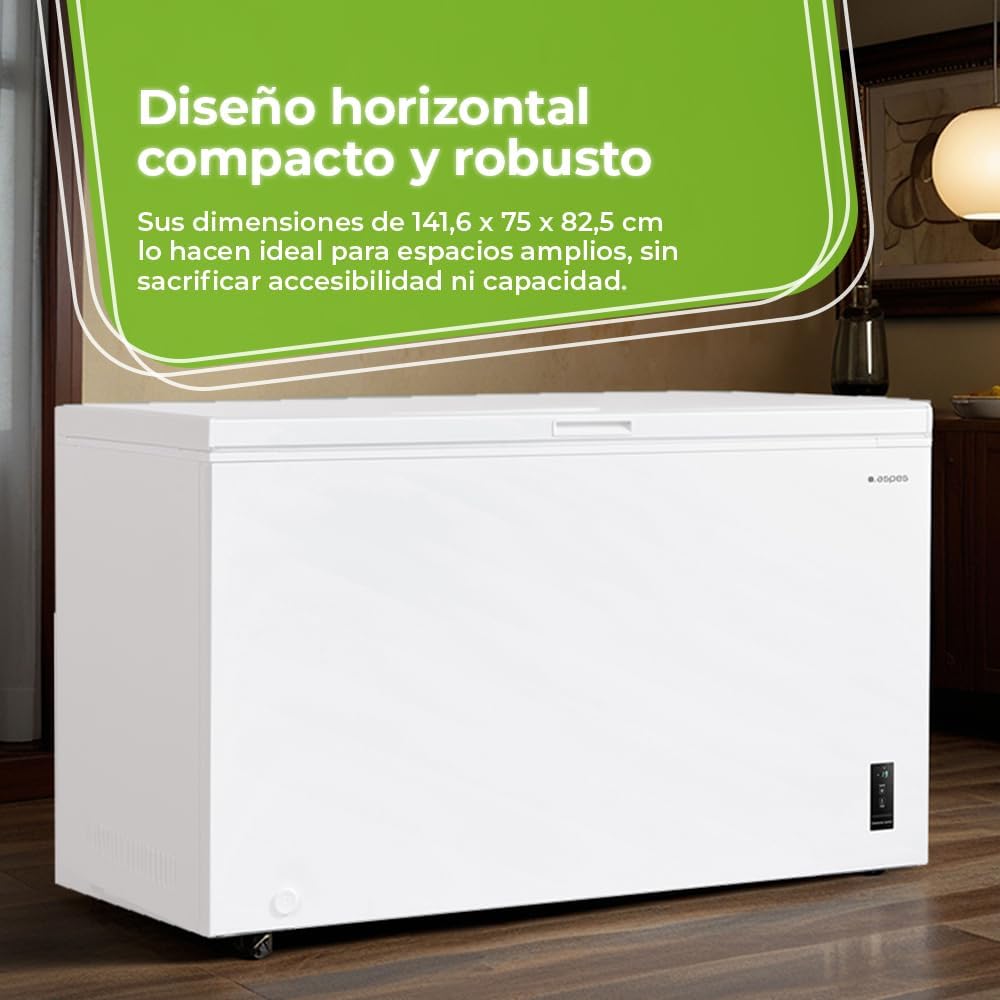 Aspes Congelador Horizontal Blanco ACHH4500EDC. Capacidad 418 Litros, Dual Cooling, 2 Cestas, Bajo Nivel Sonoro, Eficiencia Energética Clase E