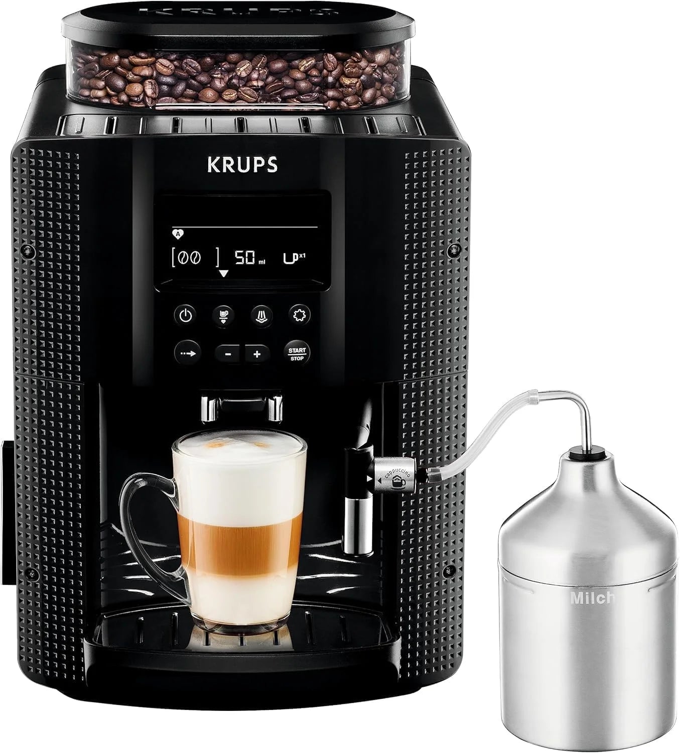 Krups Rome, Superautomatic coffee maker, Water tank 1.7 L, 3 temperature levels, 3 intensity levels, 15 bars, Metal conical grinder, Easy control panel, Black, EA810870