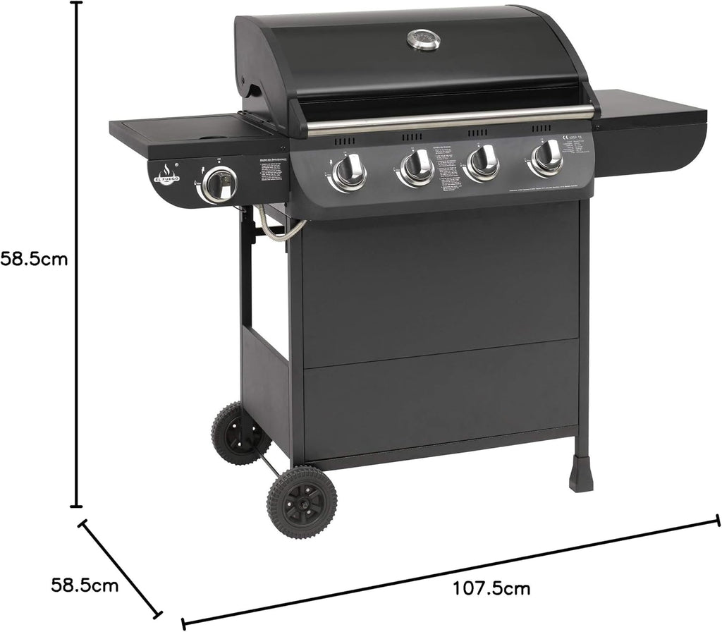 Grill gazowy "COLUMBUS" 4 + 1 palnik firmy El Fuego® BBQ BBQ grill na kółkach, grill gazowy Barbecue AY 563