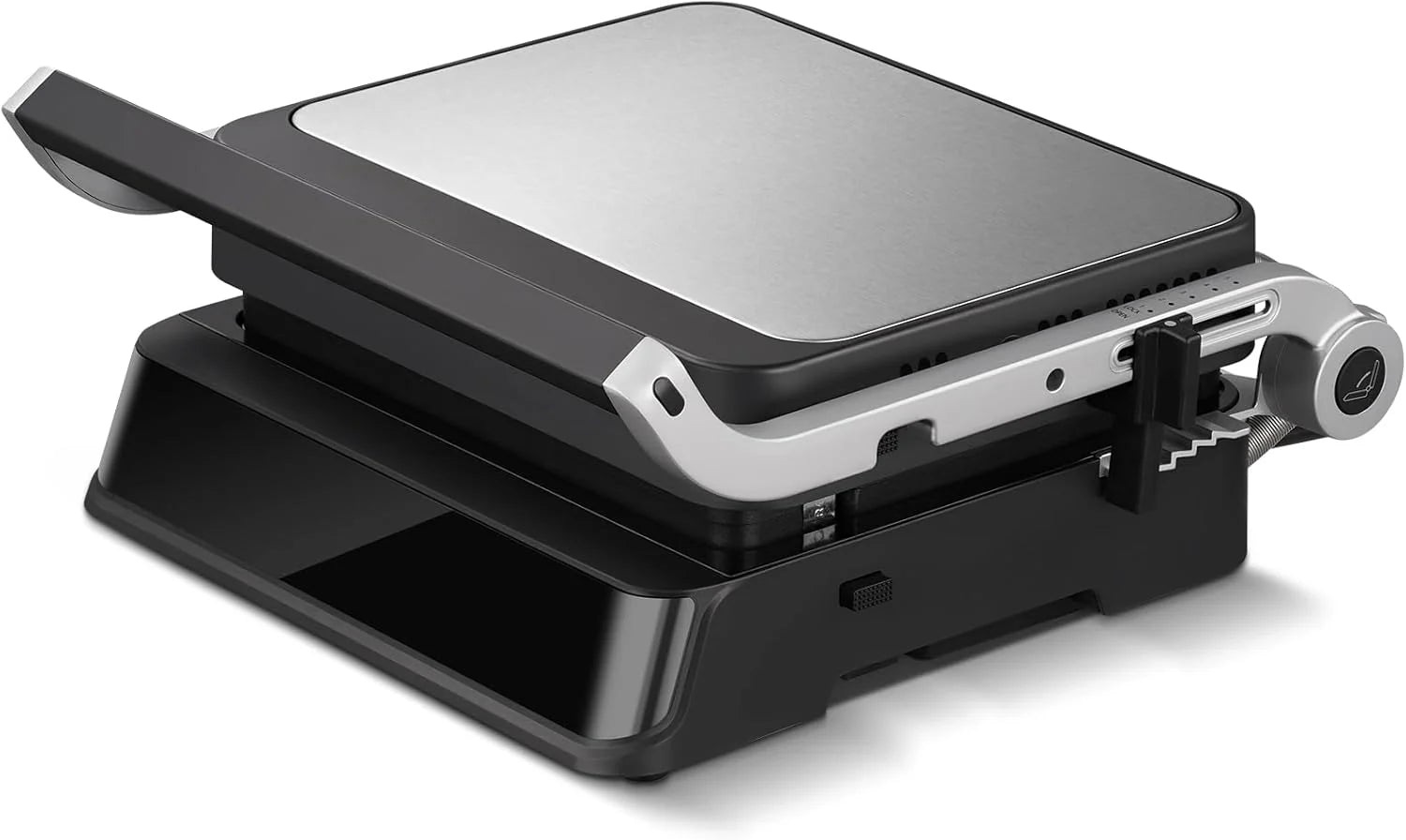 AMZCHEF Parrilla Eléctrica con 6 Programas, Función Sear hasta 280°C, Modo Manual, Sensor de Temperatura, Placas Desmontables y Bandeja para Gofres, Ideal para Carne, Pescado, Paninis y Gofres