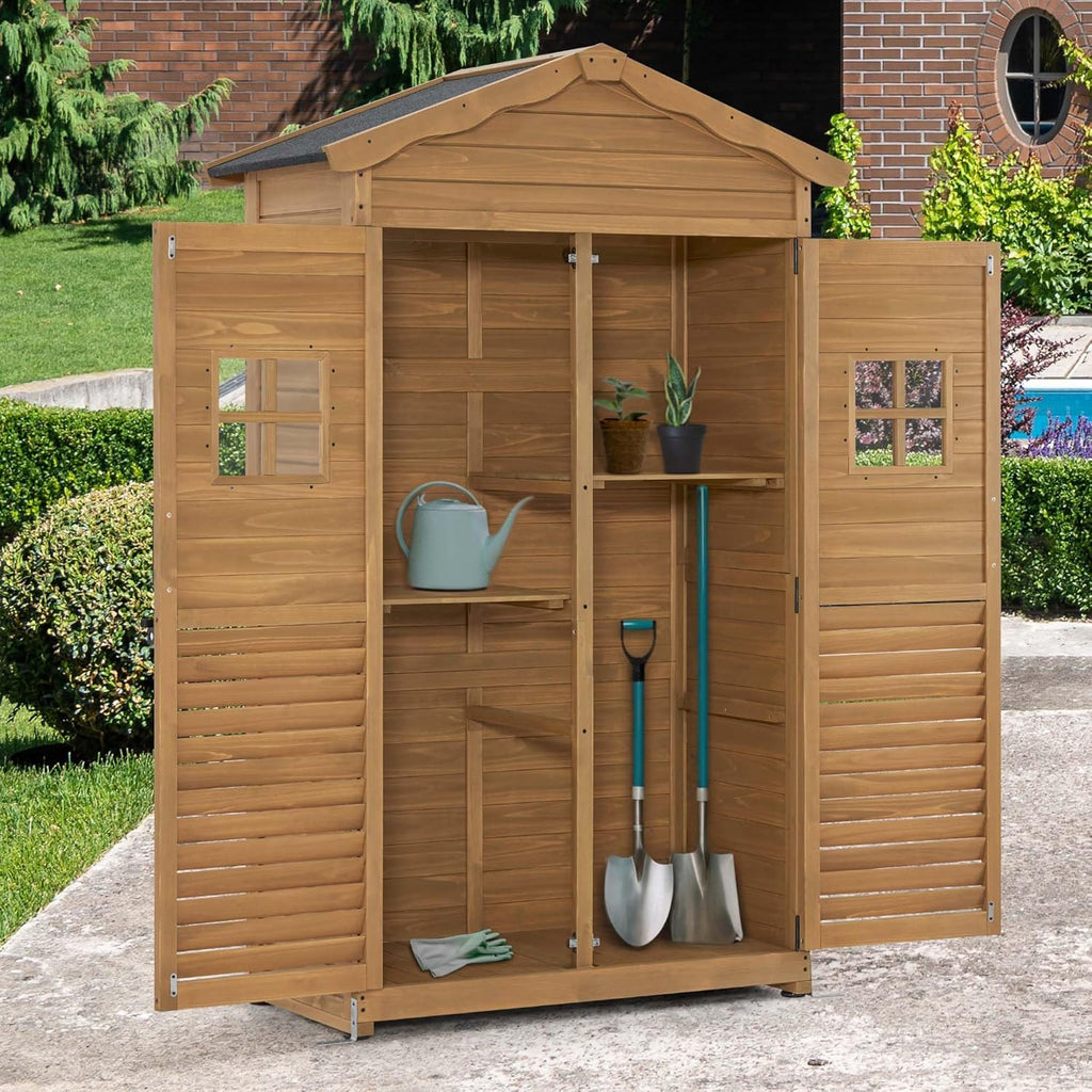 M MCombo Armario de jardín cobertizo de jardín de Madera Resistente a la Intemperie, Armario de Herramientas cobertizo de Herramientas al Aire Libre 57×109×180 cm, 1152 (Naturaleza)