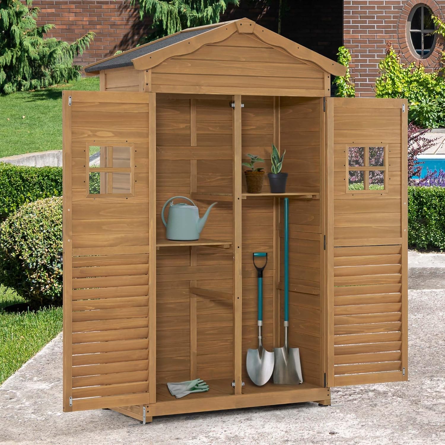 M MCombo Armario de jardín cobertizo de jardín de Madera Resistente a la Intemperie, Armario de Herramientas cobertizo de Herramientas al Aire Libre 57×109×180 cm, 1152 (Naturaleza)
