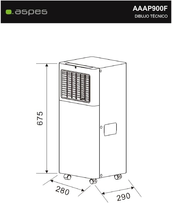 Aspes Aire Acondicionado Portátil, 9000 BTU. AAAP900F. Solo frío, Display LED Táctil, Temporizador, Mando a Distancia, Kit instalación ventana incluido, Clasificación Energética A