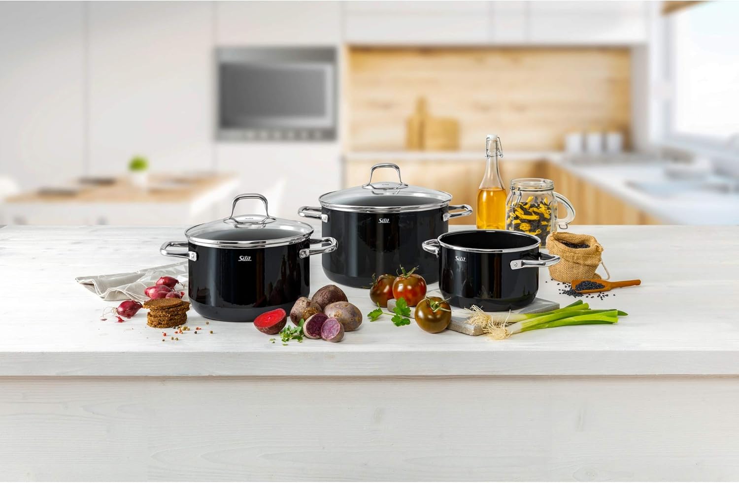 Silit Elegance Zestaw Garnków Indukcyjnych, 18/8 Stainless Steel, Przezroczysty/Czarny, 4 Sztuk